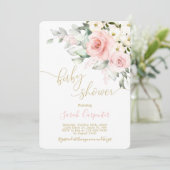 Blush roze floral baby shower meisje kaart (Staand voorkant)