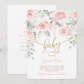 Blush roze floral baby shower meisje kaart (Voorkant / Achterkant)