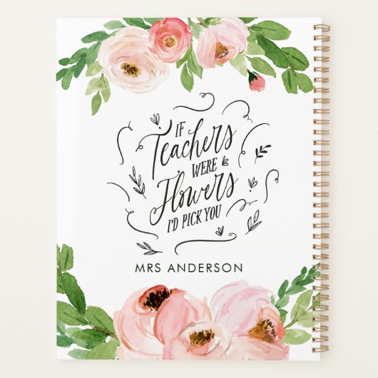 Blush roze floral Bedankt voor je leraar cadeau Planner (Achterkant)