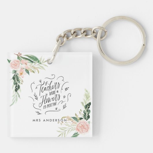 Blush roze floral Bedankt voor je leraar cadeau Sleutelhanger (Achterkant)