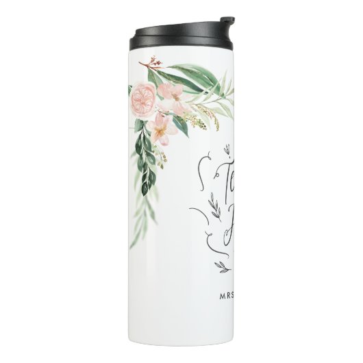 Blush roze floral Bedankt voor je leraar cadeau Thermosbeker (Gedraaid links)