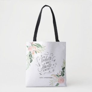 Blush roze floral Bedankt voor je leraar cadeau Tote Bag