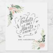 Blush roze floral Bedankt voor je leraar cadeau Wijn Etiket (Enkel label)