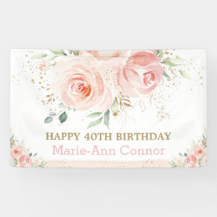 Blush roze Floral Birthday Party Backdrop Welkom Spandoek