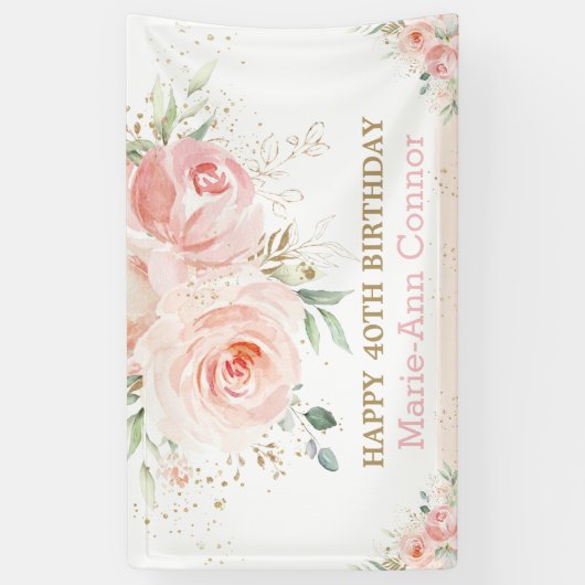 Blush roze Floral Birthday Party Backdrop Welkom Spandoek (Verticaal)