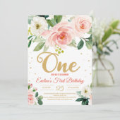 Blush roze floral boho One girl eerste verjaardag Kaart (Staand voorkant)