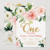 Blush roze floral boho One girl eerste verjaardag Kaart (Voorkant / Achterkant)