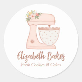 Blush roze Floral Cake Mixer Bakery Catering Clas Ronde Sticker