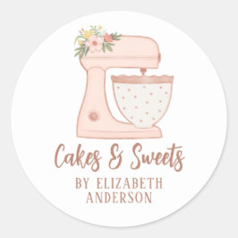 Blush Roze Floral Cake Mixer Bakery Catering Ronde Sticker
