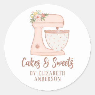 Blush Roze Floral Cake Mixer Bakery Catering Ronde Sticker