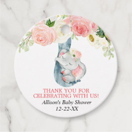 Blush roze floral cute baby olifant bedankjes labels