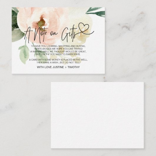 Blush roze Floral een opmerking over Gifts Wishing Informatiekaartje (Voorkant / Achterkant)