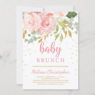 Blush roze floral en gouden boho baby brunch kaart