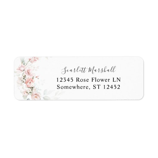 Blush Roze Floral & Eucalyptus Return Address 2 Etiket (Voorkant)