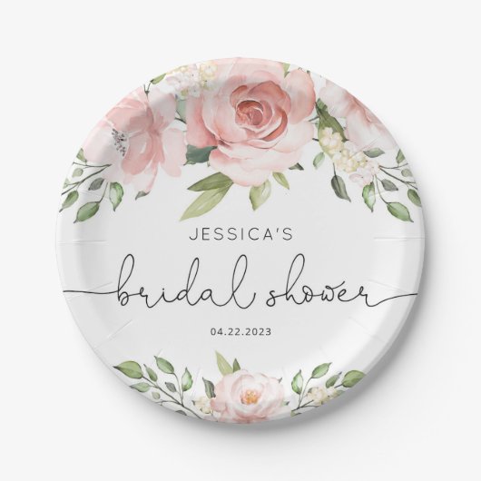 Blush roze floral eucalyptus vrijgezellenfeest papieren bordje (Voorkant)