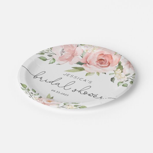 Blush roze floral eucalyptus vrijgezellenfeest papieren bordje (Gekanteld)