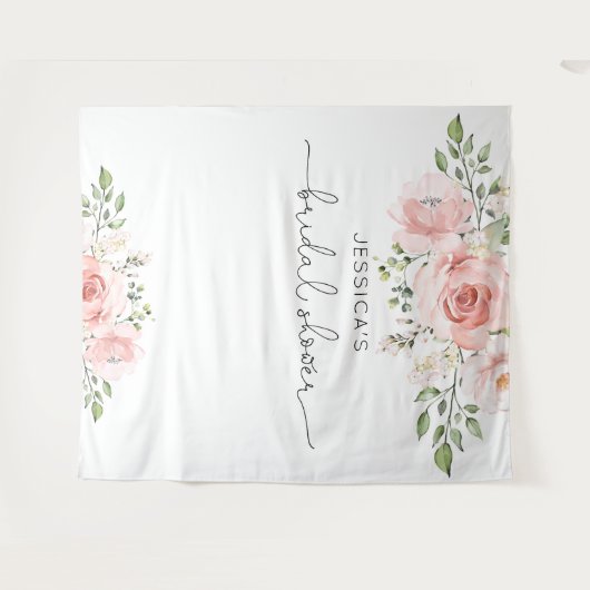 Blush roze floral eucalyptus vrijgezellenfeest wandkleed (Voorkant (horizontaal))