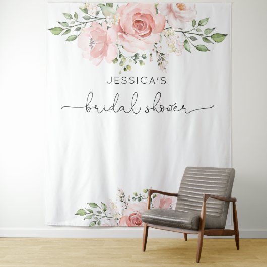 Blush roze floral eucalyptus vrijgezellenfeest wandkleed (In situ)