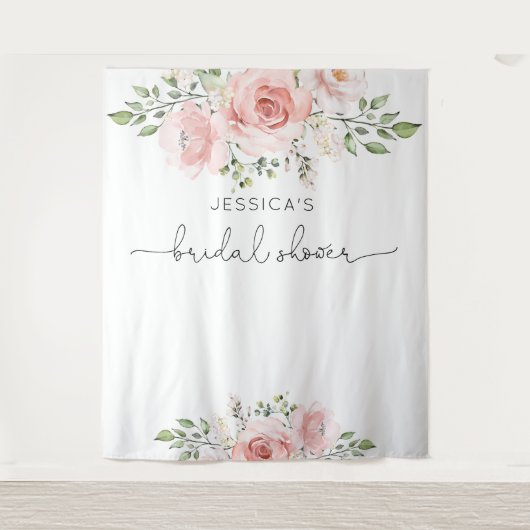 Blush roze floral eucalyptus vrijgezellenfeest wandkleed (Voorkant)