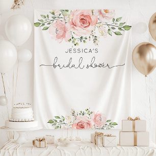 Blush roze floral eucalyptus vrijgezellenfeest wandkleed