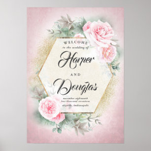 Blush roze Floral Geometric Weddenschap Welkomstte Poster