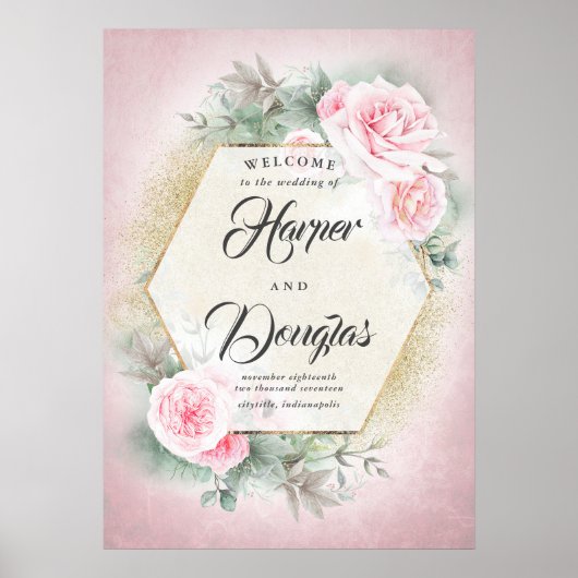 Blush roze Floral Geometric Weddenschap Welkomstte Poster (Voorkant)