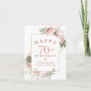 Blush Roze Floral Gold 70e verjaardag Kaart
