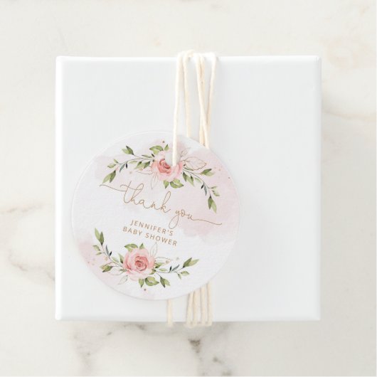 Blush roze floral gold baby shower bedankt bedankjes labels (In situ)