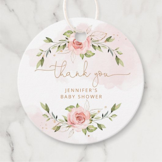 Blush roze floral gold baby shower bedankt bedankjes labels (Voorkant)