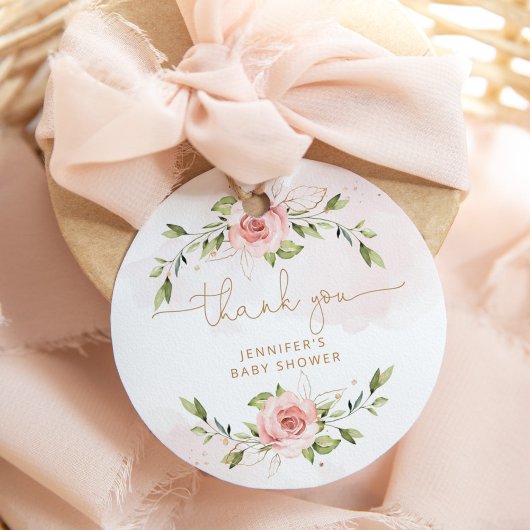 Blush roze floral gold baby shower bedankt bedankjes labels