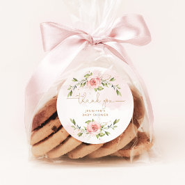 Blush roze floral gold baby shower bedankt ronde sticker