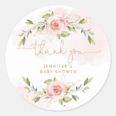Blush roze floral gold baby shower bedankt ronde sticker (Voorkant)