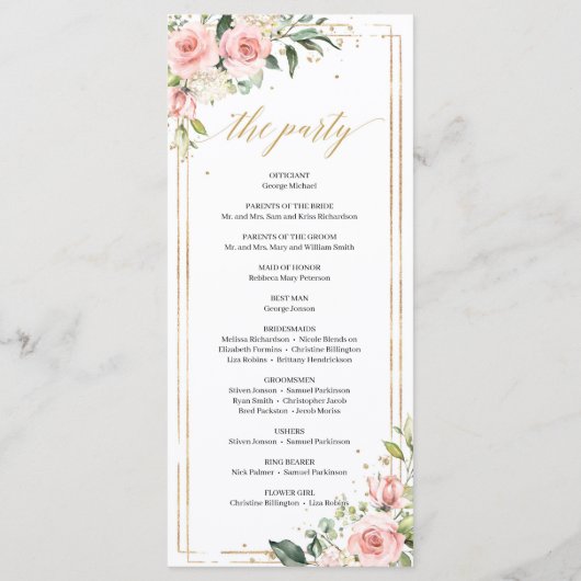 Blush roze floral Gold geometric lijst bruiloft Programmakaart (Achterkant)