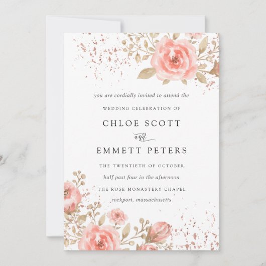 Blush Roze Floral Gold Leaves Kaart (Voorkant)