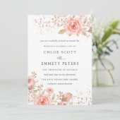 Blush Roze Floral Gold Leaves Kaart (Staand voorkant)