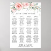 Blush roze Floral Greenery Wedding Seating Chart Poster (Voorkant)