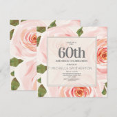 Blush Roze Floral Leaves 60th Birthday Women Kaart (Voorkant / Achterkant)