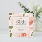 Blush Roze Floral Leaves 60th Birthday Women Kaart (Staand voorkant)