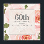Blush Roze Floral Leaves 60th Birthday Women Kaart<br><div class="desc">60e verjaardagsfeestdag voor vrouwen met een prachtig blauw roze waterverf floral and green leaf design. Deze uitnodigingen zijn precies wat je nodig hebt voor de lente of de zomerverjaardag. Gebruik ze voor een thee- of tuinfeest. Pas uw uitnodiging aan door de doopvonten en de formulering te veranderen om het enkel...</div>