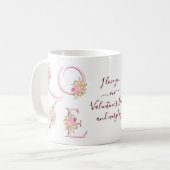 Blush roze floral Love typografie Valentijnsdag Koffiemok (Voorkant links)