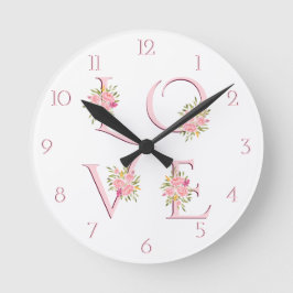 Blush roze floral Love typografie Valentijnsdag Ronde Klok