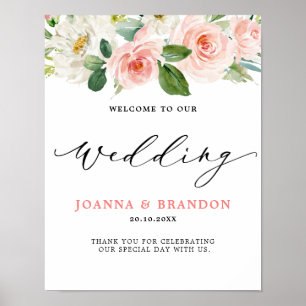 Blush roze Floral Moderne botanische bruiloft Welk Poster