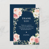 Blush roze Floral Navy Geometric Botanical Weddens Bedankkaart (Voorkant / Achterkant)
