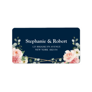 Blush roze Floral Navy Geometric Botanical Weddens Etiket