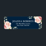 Blush roze Floral Navy Geometric Botanical Weddens Etiket<br><div class="desc">Elegant Blush roze / peach spring floral botanical bruiloft return address label with a bouquet of soft pastel waterverf rozen, peonies and hydrangeas in shades of blush roze, peach and crème with lush green botanical leaves and eucalyptus leaves with gold geometric lijst. Zoek meer overeenkomende design en variaties uit mijn...</div>