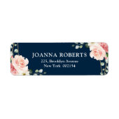 Blush roze Floral Navy Geometric Botanical Weddens Etiket (Voorkant)