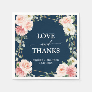 Blush roze Floral Navy Geometric Botanical Weddens Servet