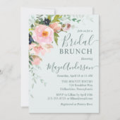 Blush roze Floral op Light Blue Bridal Brunch Kaart (Voorkant)