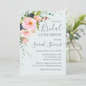 Blush roze Floral op Light Blue Bridal Luncheon Kaart (Staand voorkant)
