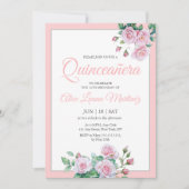 Blush roze Floral Quinceanera Celebration Kaart (Voorkant)